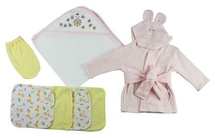 Pink Infant Robe, Hooded Towel, Washcloths and Hand Washcloth Mitt - 7 pc Set