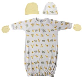 Preemie Baby Boy, Baby Girl, Unisex Printed Gown, Caps and Mittens - 4 pc