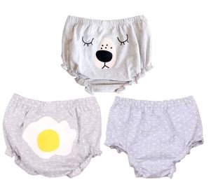 3 Pack Baby Bloomers Shorts Cotton Grey Diaper Covers Briefs Underwear for Infant Toddler