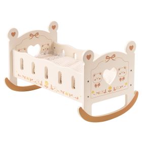 Baby Crib; Rocking Wooden Play Cradle for Dolls; Best Gift for Kids and Dementia Elderly(Brown)