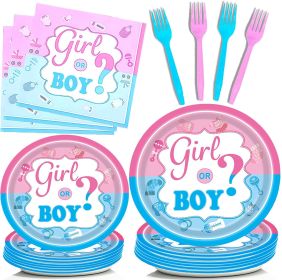 Gender Reveal Tableware Plates Baby Shower Boy or Girl Birthday Party Supplies Disposable Paper Dinnerware Set Serves 16 Guests for Boy Kids Perfect P