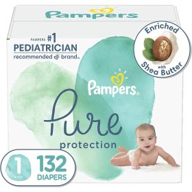 Pampers Pure Protection Disposable Baby Diapers, Hypoallergenic and Unscented Protection, Enormous Pack Size 1, 132 Count