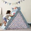Kids Play Tent - 4 in 1 Teepee Tent with Stool and Climber; Foldable Playhouse Tent for Boys &amp; Girls