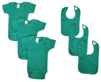 Unisex Baby 6 Pc Onezies and Bibs (Color: Green, size: Newborn)