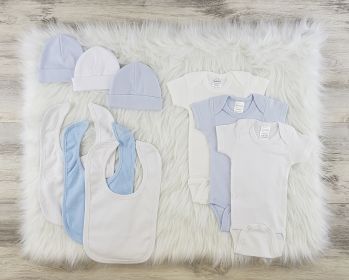 9 Pc Layette Baby Clothes Set (Color: White/Blue/White, size: small)