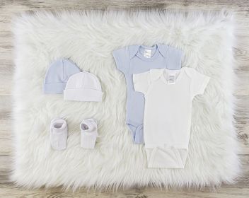 5 Pc Layette Baby Clothes Set (Color: White/Blue, size: small)