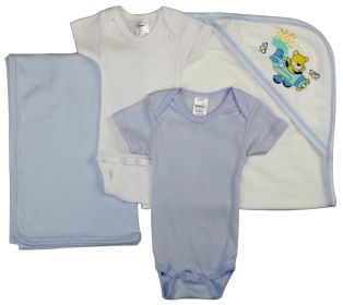 Baby Boy 4 Pc Layette Sets (Color: White/Blue, size: Newborn)