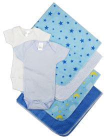 Baby Boy 6 Pc Layette Sets (Color: White/Blue, size: medium)