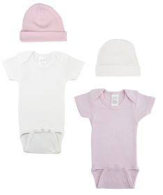 Baby Girl 6 Pc Layette Sets (Color: White/Pink, size: Newborn)