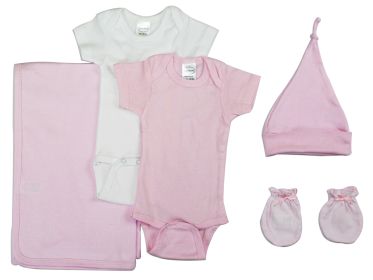 Baby Girl 5 Pc Layette Sets (Color: White/Pink, size: small)