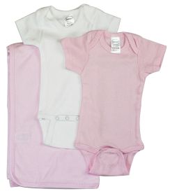 Baby Girl 3 Pc Layette Sets (Color: White/Pink, size: small)