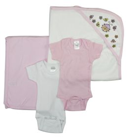 Baby Girl 4 Pc Layette Sets (Color: White/Pink, size: Newborn)