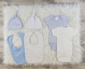 6 Pc Layette Baby Clothes Set (Color: Blue/White, size: small)