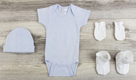 4 Pc Layette Baby Clothes Set (Color: Blue/White, size: Newborn)
