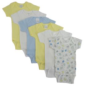 Printed Pastel Boys Short Sleeve 6 Pack (Color: Blue/Yellow/White, size: large)