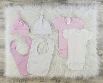 6 Pc Layette Baby Clothes Set (Color: Pink/White, size: small)