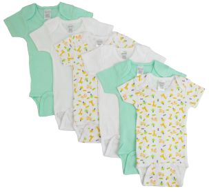 Boys Printed Short Sleeve 6 Pack (Color: Pink/Yellow/White, size: large)