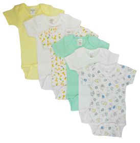 Boys Printed Short Sleeve 6 Pack (Color: Yellow/White/Print, size: large)