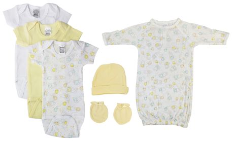 Unisex Baby 7 Pc Layette Sets (Color: White/Yellow, size: small)