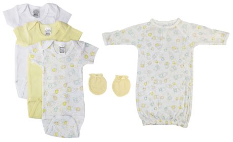 Unisex Baby 5 Pc Layette Sets (Color: White/Yellow, size: small)