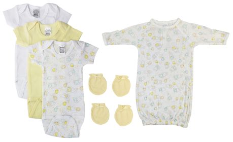 Unisex Baby 6 Pc Layette Sets (Color: White/Yellow, size: large)