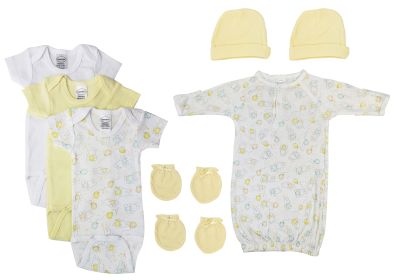 Unisex Baby 10 Pc Layette Sets (Color: White/Yellow, size: small)