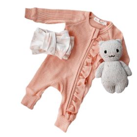 Girls' Baby Knitted Elastic Waffle Jumpsuit (Option: Orange-73cm)