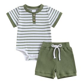 Baby Jumpsuit Short Sleeve Toddler Jumpsuit Romper Shorts Suit (Option: Green Stripe-12to18m)
