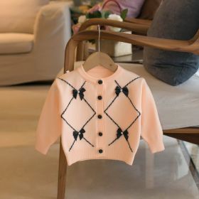 Children's Sweater Bow Knot Girls' Cardigan (Option: Pink-120cm)