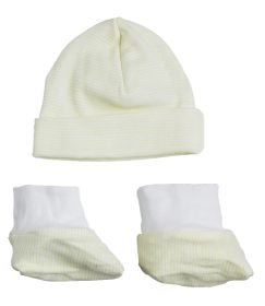 Baby Cap and Bootie Set (Color: Yellow, size: One Size)