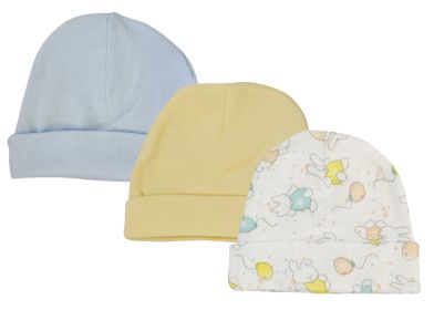 Boys Baby Caps (Pack of 3) (Color: White/Blue, size: Newborn)