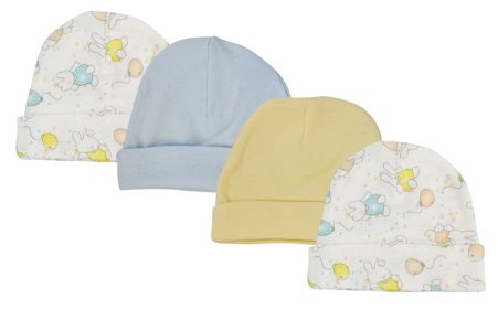 Boys Baby Caps (Pack of 4) (Color: White/Blue, size: Newborn)