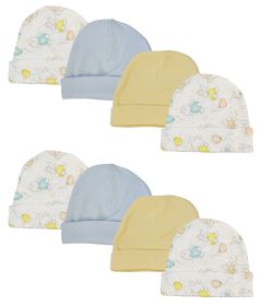 Boys Baby Caps (Pack of 8) (Color: White/Blue, size: Newborn)