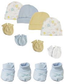 Preemie Baby Boy Caps with Infant Mittens and Booties - 10 Pack (Color: White/Blue, size: Preemie)