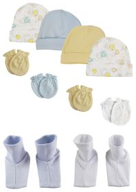 Boys Baby Caps, Booties and Mittens (Pack of 10) (Color: White/Blue, size: Newborn)