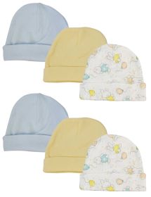 Boys Baby Caps (Pack of 6) (Color: White/Blue, size: Newborn)