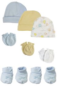 Preemie Baby Boy Caps with Infant Mittens and Booties - 8 Pack (Color: White/Blue, size: Preemie)