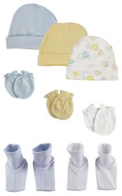 Boys Baby Caps, Booties and Mittens (Pack of 8) (Color: White/Blue, size: Newborn)
