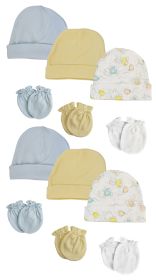Boys Baby Caps and Mittens (Pack of 12) (Color: White/Blue, size: Newborn)