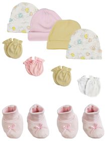 Preemie Baby Girl Caps with Infant Mittens and Booties - 10 Pack (Color: White/Pink, size: Preemie)