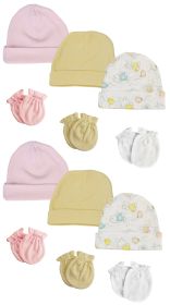 Boys Girls Caps and Mittens (Pack of 12) (Color: White/Pink, size: Newborn)