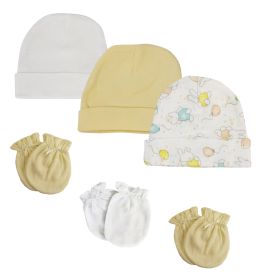 Baby Boy, Baby Girl, Unisex Infant Caps and Mittens (Pack of 6) (Color: White, size: Newborn)