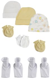Baby Boy, Baby Girl, Unisex Infant Caps, Booties and Mittens (Pack of 8) (Color: White, size: Newborn)