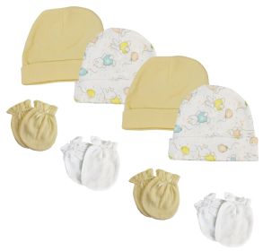 Baby Boy, Baby Girl, Unisex Infant Caps and Mittens (Pack of 8) (Color: White, size: Newborn)