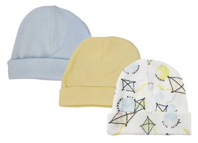 Baby Boys Caps (Pack of 3) (Color: White/Blue, size: Newborn)