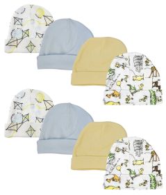 Baby Boys Caps (Pack of 8) (Color: White/Blue, size: Newborn)
