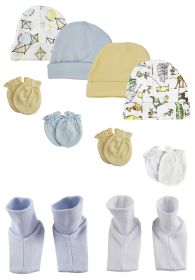 Baby Boys Caps, Booties and Mittens (Pack of 10) (Color: White/Blue, size: Newborn)