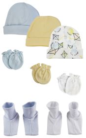Baby Boys Caps, Booties and Mittens (Pack of 8) (Color: White/Blue, size: Newborn)