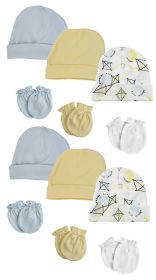 Baby Boys Caps and Mittens (Pack of 12) (Color: White/Blue, size: Newborn)