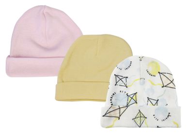 Baby Girls Caps (Pack of 3) (Color: White/Pink, size: Newborn)